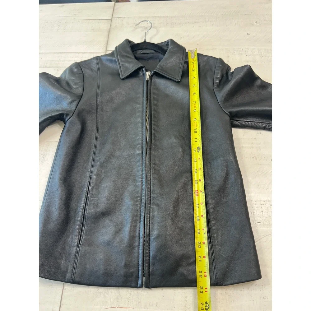 Vintage Coach 100% Leather Jacket Women's XS Black Zip Front Minimalist 90s Y2K